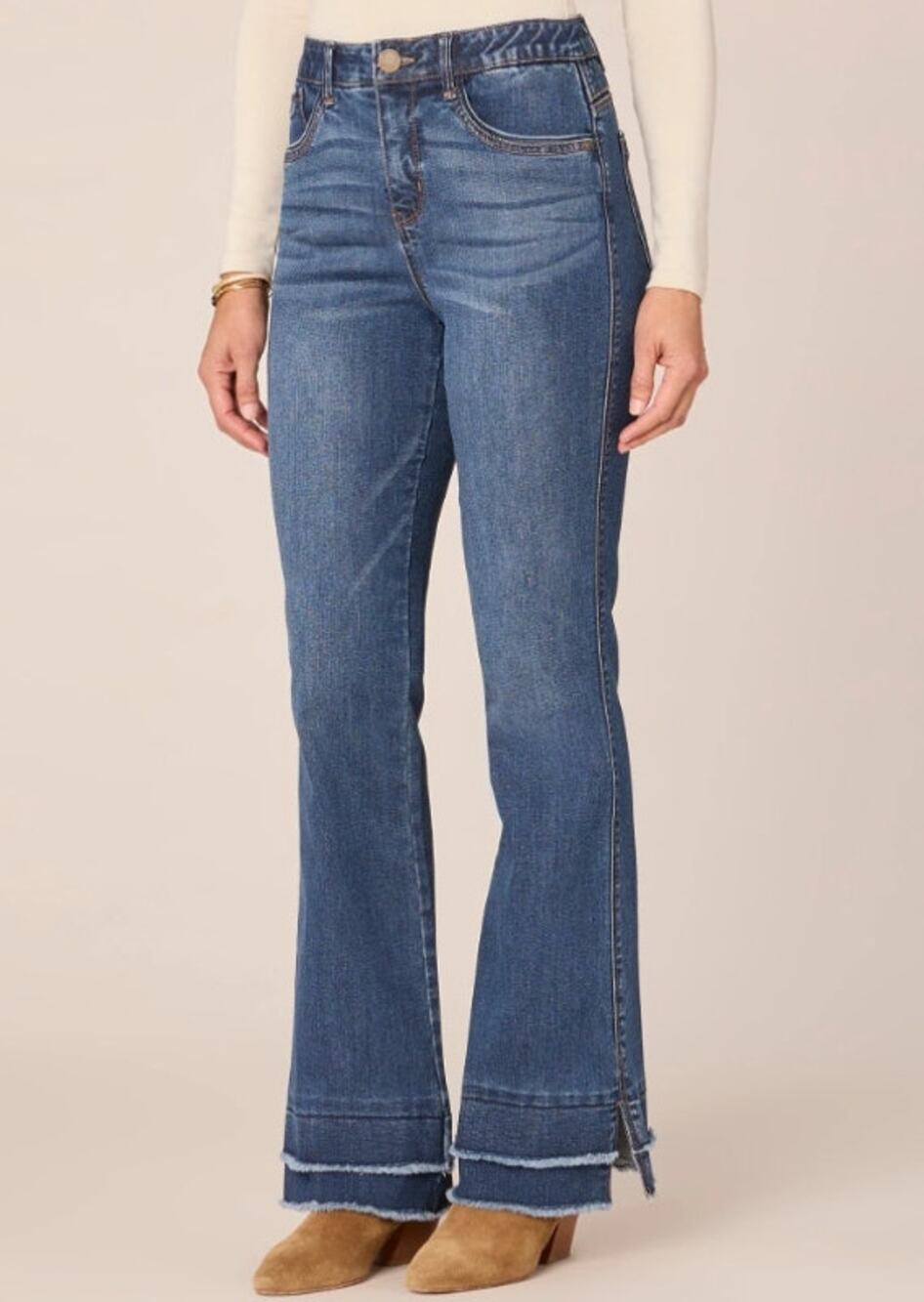 Democracy Itty Bitty Boot Jeans Womens 6 Blue Stretch High Rise Layered Hem NWT